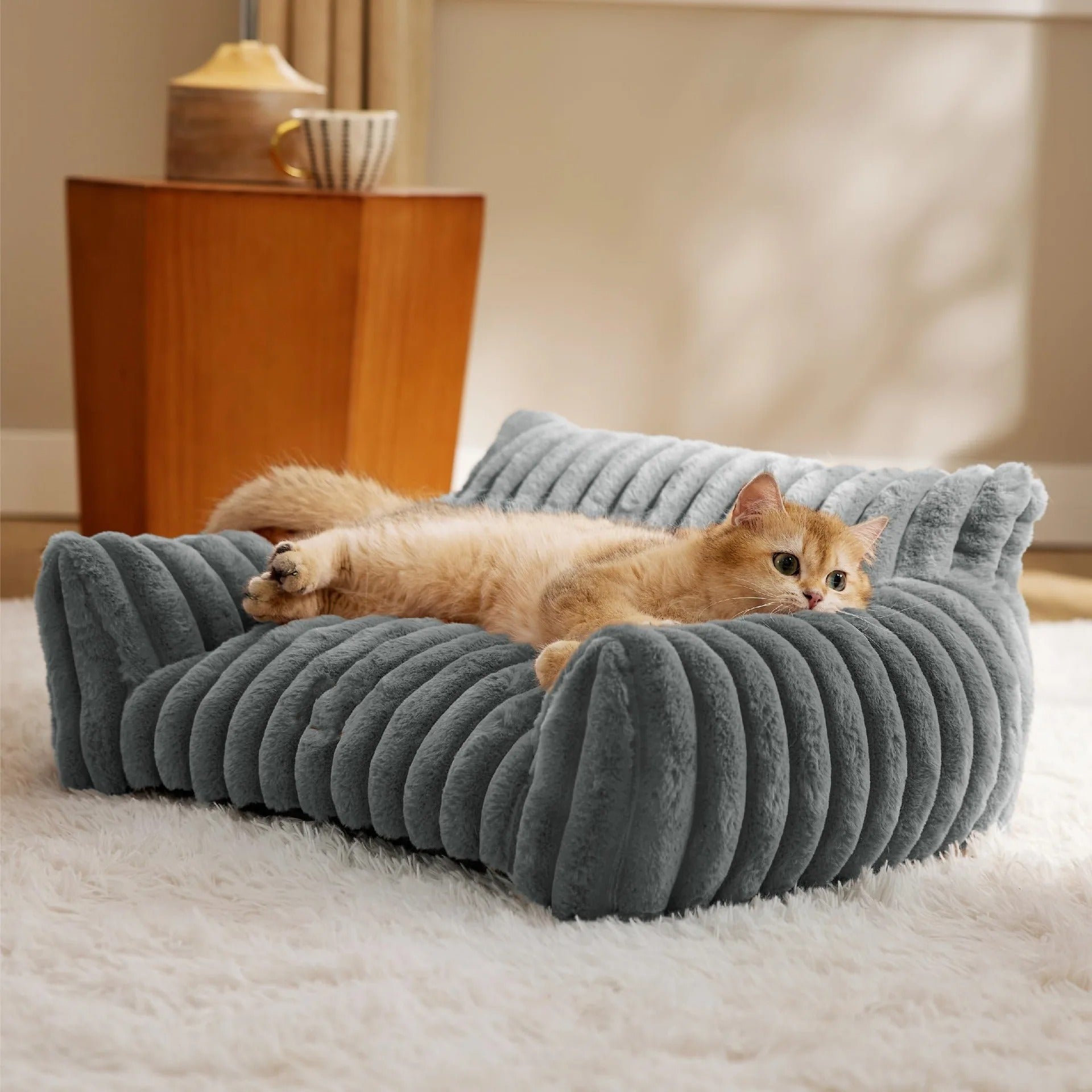 Corduroy Style Plush Cat Sofa